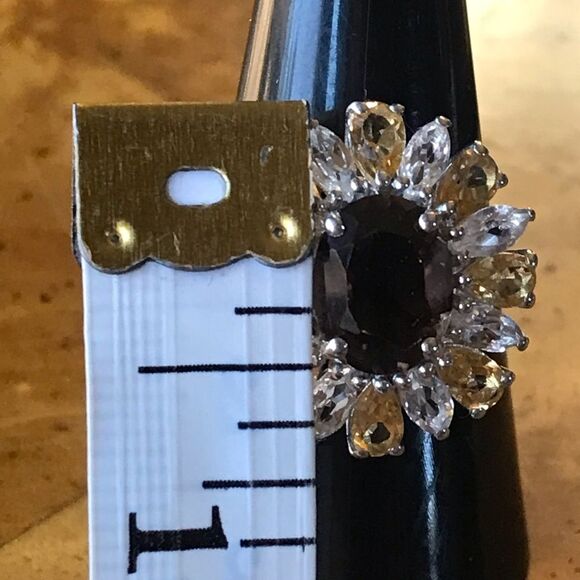 Natural Smoky Quartz Sterling Silver Cocktail Ring Size 9 - Picture 5 of 8